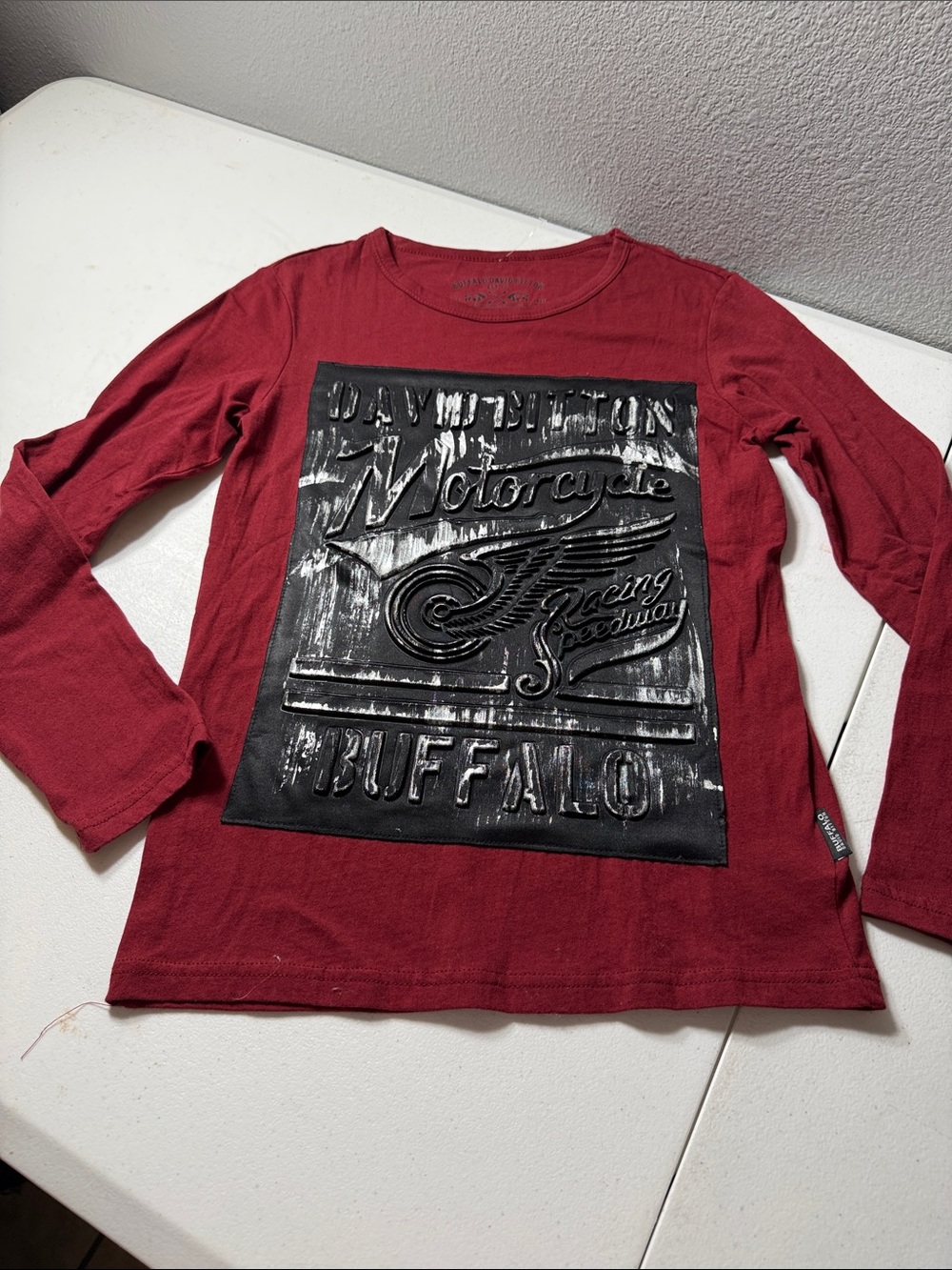 Buffalo David Bitton Boys' Burgundy Long Sleeve Tee with Black Graphic